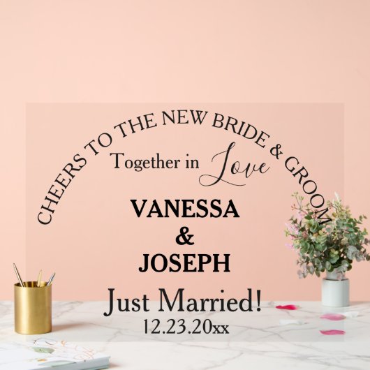 Cheers Bride Groom nur verheiratete schwarze Namen Acrylschild (Hochzeit)