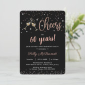 Cheers Bubbly Birthday Party Rose Gold JEDES ALTER Einladung (Stehend Vorderseite)