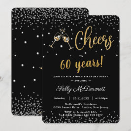 Cheers Bubbly Birthday Party Silver Gold JEDES ALT Einladung