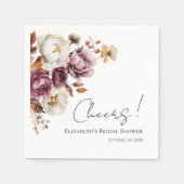 Cheers Burgundy Floral Fall Brautparty Napkins Serviette (Vorderseite)