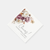 Cheers Burgundy Floral Fall Brautparty Napkins Serviette (Ecke)