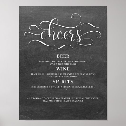 Cheers Chalkboard Wedding Bar Sign Poster (Vorne)