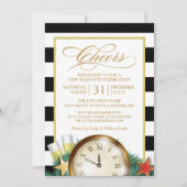 Cheers Champagne Clock Stripes Silvester Party Einladung (Vorderseite)