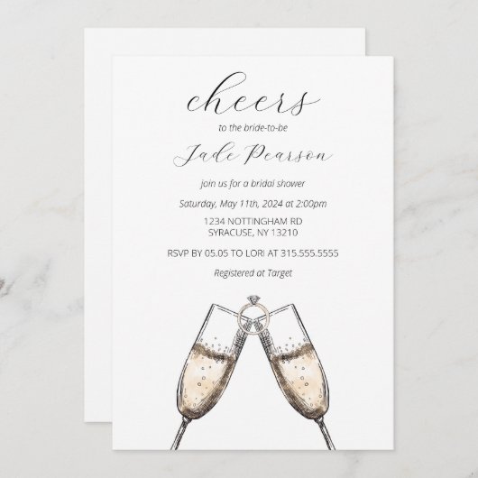 Cheers Champagne Elegantes klassisches Brautparty Einladung (Vorne/Hinten)