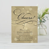 Cheers Champagne Gold Holiday Celebration Einladung (Stehend Vorderseite)