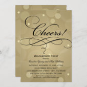 Cheers Champagne Gold Wedding Party Einladung (Vorne/Hinten)
