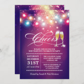 Cheers Champagne String Lights Silvester Party Einladung (Vorne/Hinten)