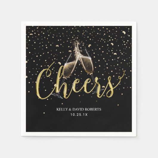 Cheers Champagne Toast Gold Confetti Serviette (Vorderseite)