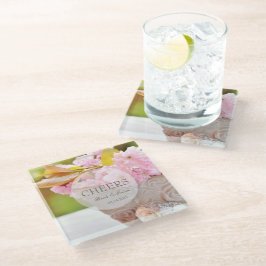 Cheers-Cherryblossoms bearbeitbare Hochzeit Glasuntersetzer