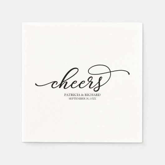 Cheers - Chic Black Script Wedding Serviette (Vorderseite)