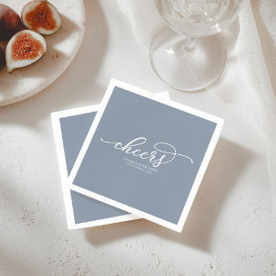 Cheers - Chic Script Dusty Blue Wedding Serviette
