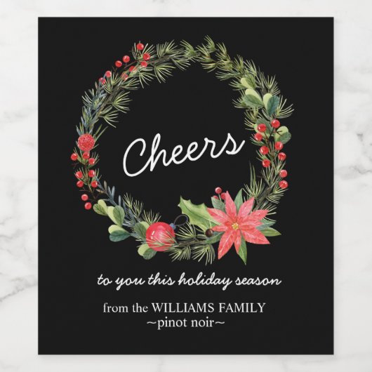 Cheers Christmas Greenery Wine Label Weinetikett (Einzelnes Label)