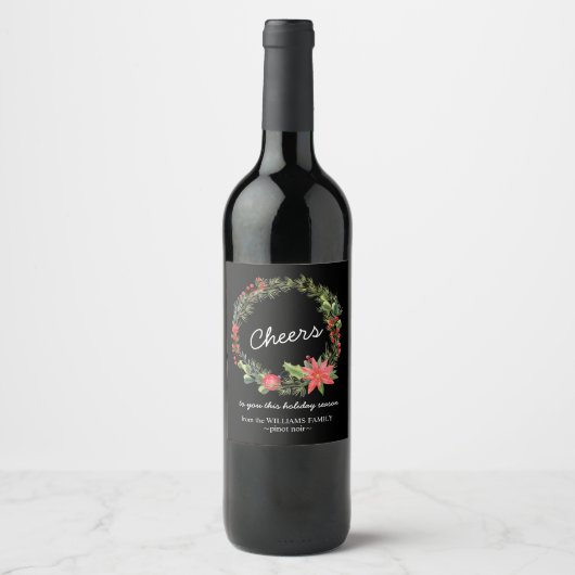 Cheers Christmas Greenery Wine Label Weinetikett (Vorderseite)
