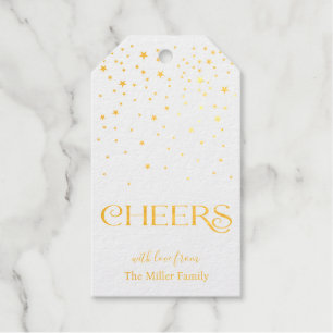 Cheers Confetti Modernes Skript Elegante Weinflasc Geschenkanhänger
