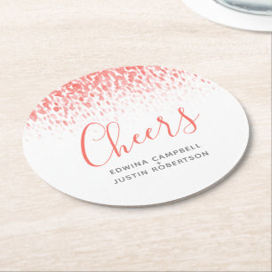 Cheers coral orange moderne Kunst Aquarellabstrich Runder Pappuntersetzer