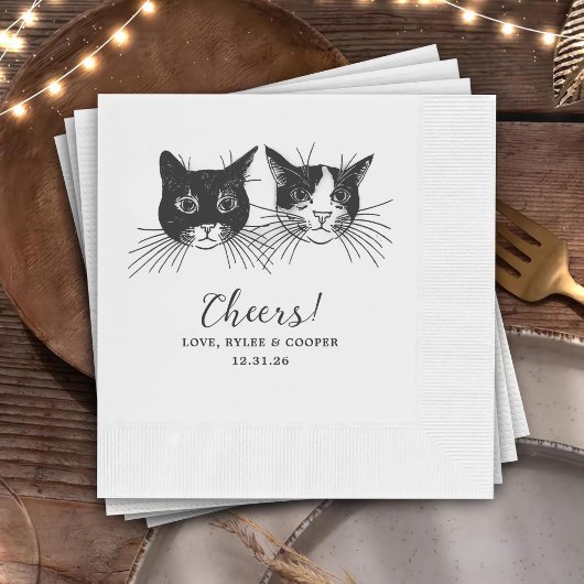 Cheers Custom Cat Drawn Cocktail Napkins Wedding Serviette