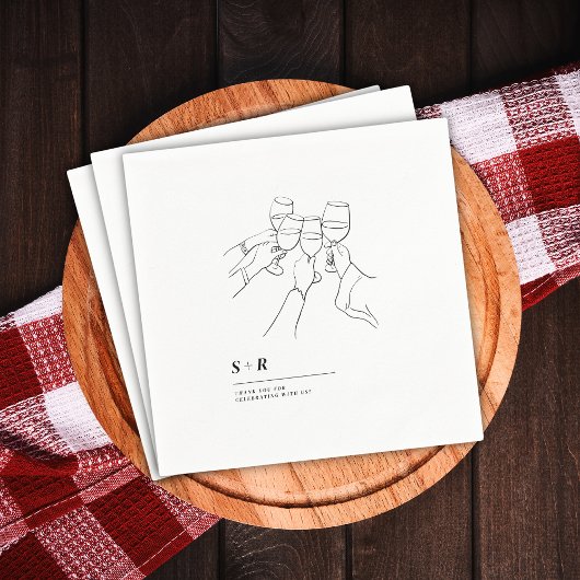 Cheers Cute White Minimalist Wedding Serviette