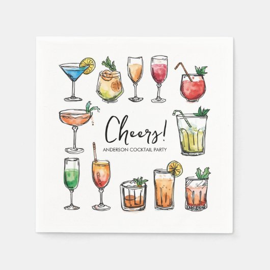 Cheers Doodle Drawing Holiday Cocktail Party Serviette (Vorderseite)