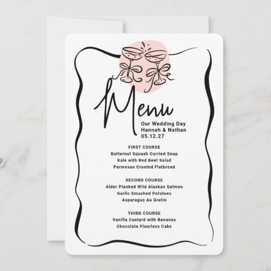 Cheers Doodle Modern Menu Wedding Ankündigung (Vorderseite)