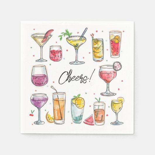 Cheers Drink Doodles Cocktail Serviette (Vorderseite)
