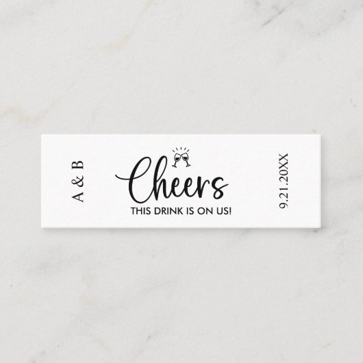 Cheers Drinks auf unserem Hochzeitsticket Mini Visitenkarte (Vorderseite)