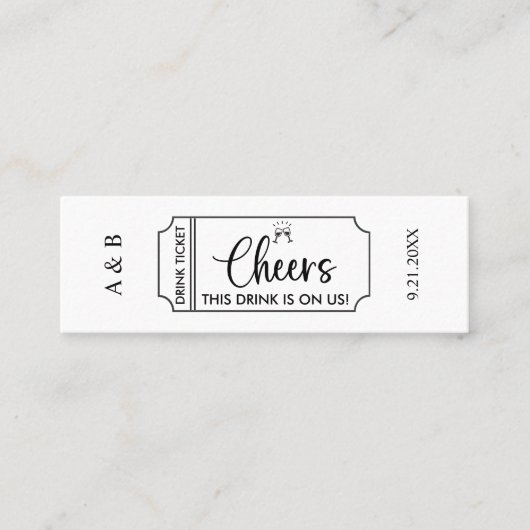Cheers Drinks auf unserem Hochzeitsticket Mini Visitenkarte (Vorderseite)