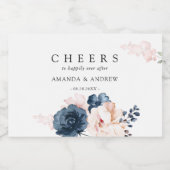 Cheers Dusty Blue, Pink Floral Wedding Modern Schaumweinetikett (Einzelnes Label)
