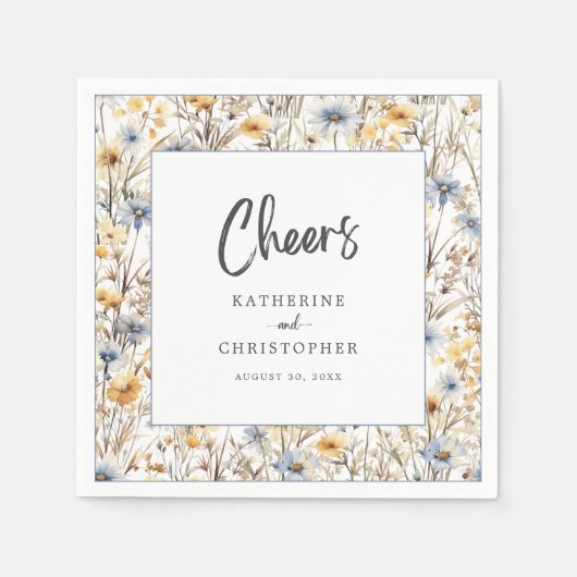 Cheers Dusty Blue Wildblume Wedding Reception Serviette (Vorderseite)