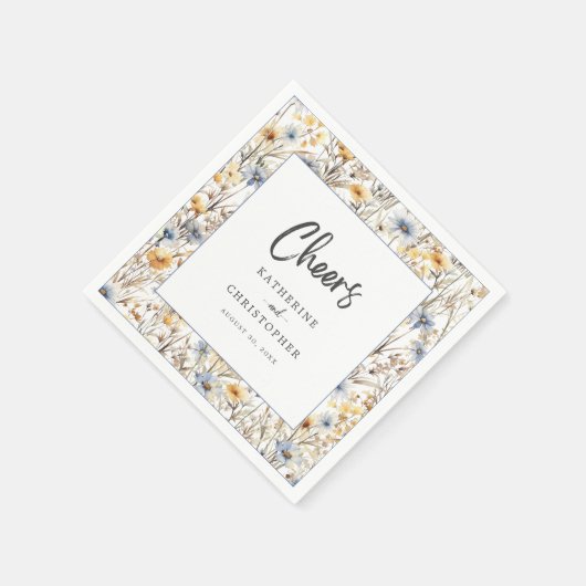 Cheers Dusty Blue Wildblume Wedding Reception Serviette (Ecke)