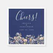 Cheers Dusty Blue Wildblumen Elegant Navy Hochzeit Serviette (Vorderseite)