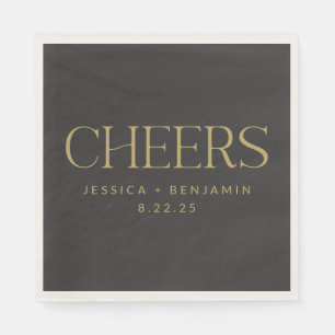 Cheers EleganBlack mit Gold Typografy Wedding Serviette