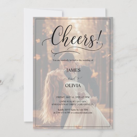 Cheers Elegant 2 Foto Romantische Waldhochzeit Einladung (Vorderseite)