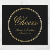Cheers Elegant Black Gold Calligraphy Wedding Schaumweinetikett (Einzelnes Label)