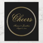 Cheers Elegant Black Gold Calligraphy Wedding Weinetikett (Einzelnes Label)
