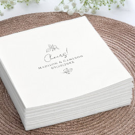 Cheers Elegant Black & White Wedding Botanical Serviette