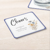 Cheers Elegant Blue Wildblume Floral Wedding Rechteckiger Pappuntersetzer (angewinkelt)