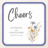 Cheers Elegant Blue Wildblume Floral Wedding Rechteckiger Pappuntersetzer (Vorderseite)