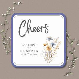 Cheers Elegant Blue Wildblume Floral Wedding Rechteckiger Pappuntersetzer