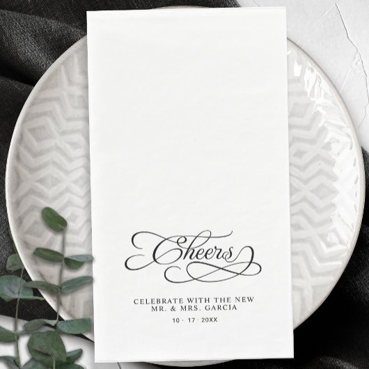 Cheers Elegant Bride & Groom Calligraphy Black Serviette