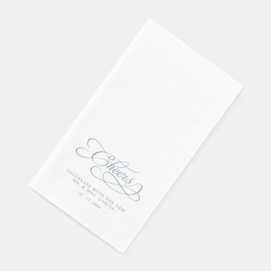 Cheers Elegant Bride & Groom Calligraphy Blue Serviette (Ecke)