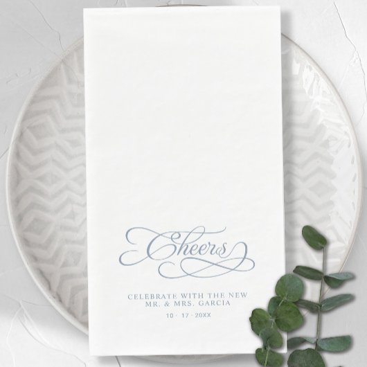 Cheers Elegant Bride & Groom Calligraphy Blue Serviette