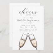 Cheers Elegant Bubbly Champange Brautparty Einladung (Vorne/Hinten)