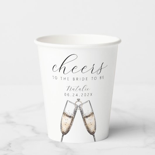 Cheers Elegant Bubbly Champange Brautparty Pappbecher (Rückseite)