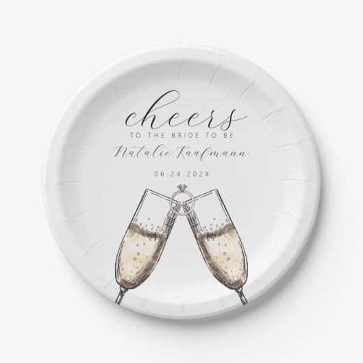 Cheers Elegant Bubbly Champange Brautparty Pappteller (Vorderseite)