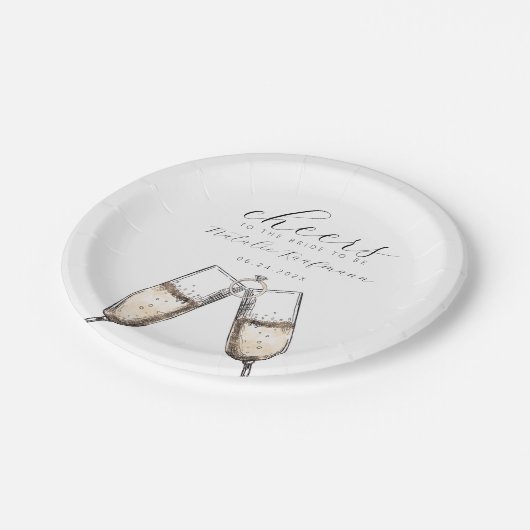 Cheers Elegant Bubbly Champange Brautparty Pappteller (Schrägansicht)