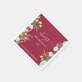 Cheers Elegant Burgundy White Floral Calligraphy Serviette (Ecke)