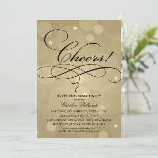 Cheers Elegant Champagne Gold Geburtstagsparty Einladung