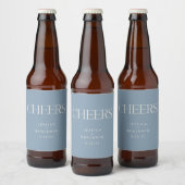 Cheers Elegant Dusty Blue Typografy Wedding Bierflaschenetikett (Flaschen)