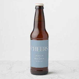 Cheers Elegant Dusty Blue Typografy Wedding Bierflaschenetikett