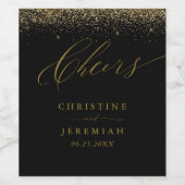 Cheers Elegant Gold Script Black Wedding Wine Labe Weinetikett (Einzelnes Label)